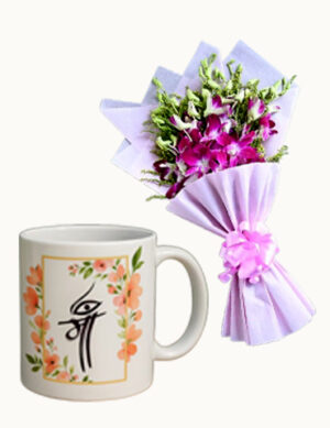 Maa Theme Mug With Lovely Orchids Bouquet